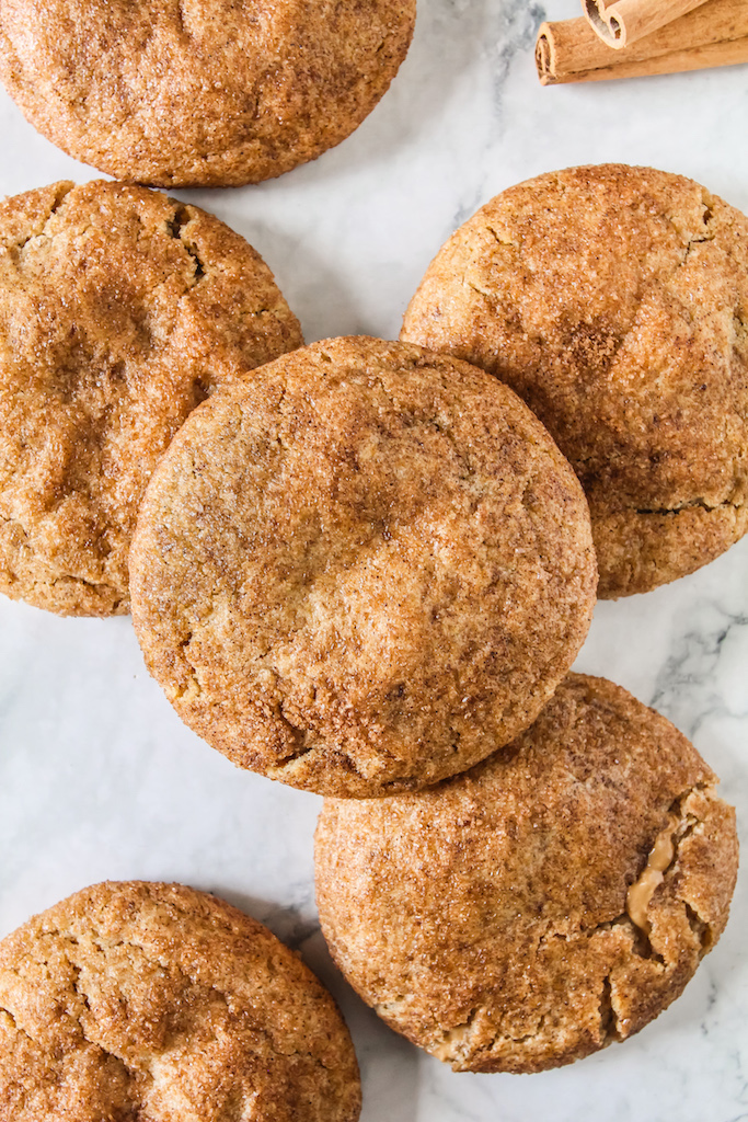 Vegan Biscoff Stuffed Snickerdoodle Cookies