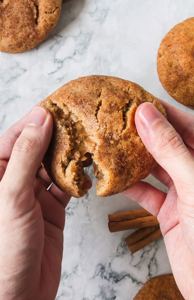 Vegan Biscoff Stuffed Snickerdoodle Cookies