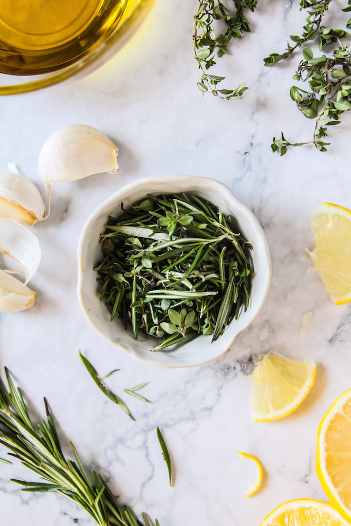 Fresh herbs and lemon