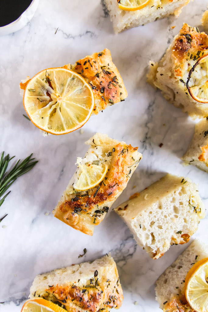 Lemon Garlic Herb No Knead Focaccia