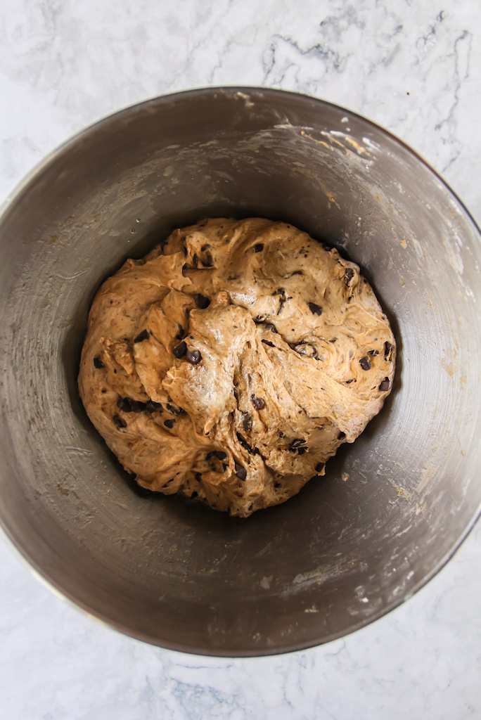 Chocolate Chip Cinnamon Hot Cross Buns before the first proof