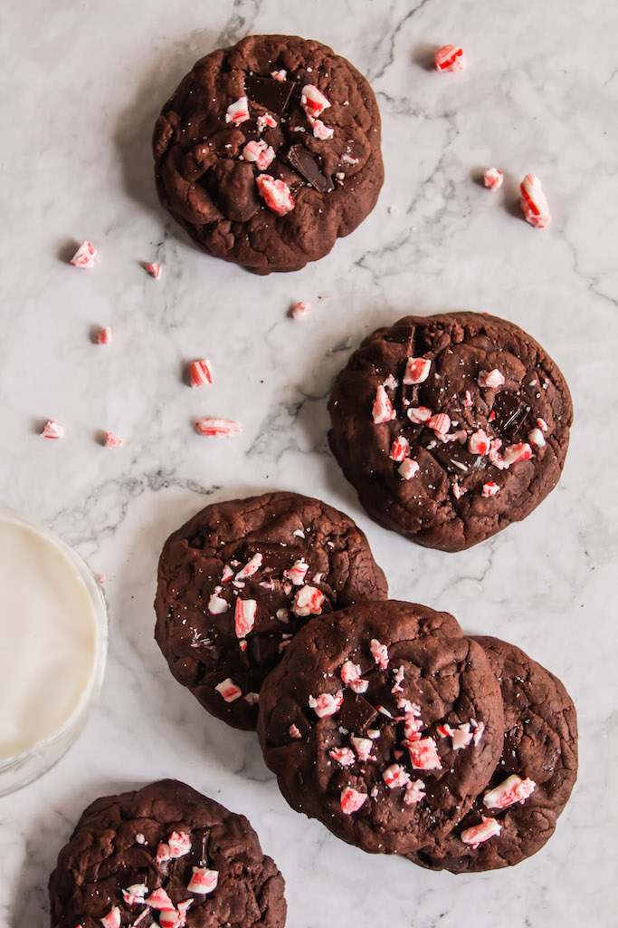 Giant Peppermint Double Chocolate Fudge Cookies